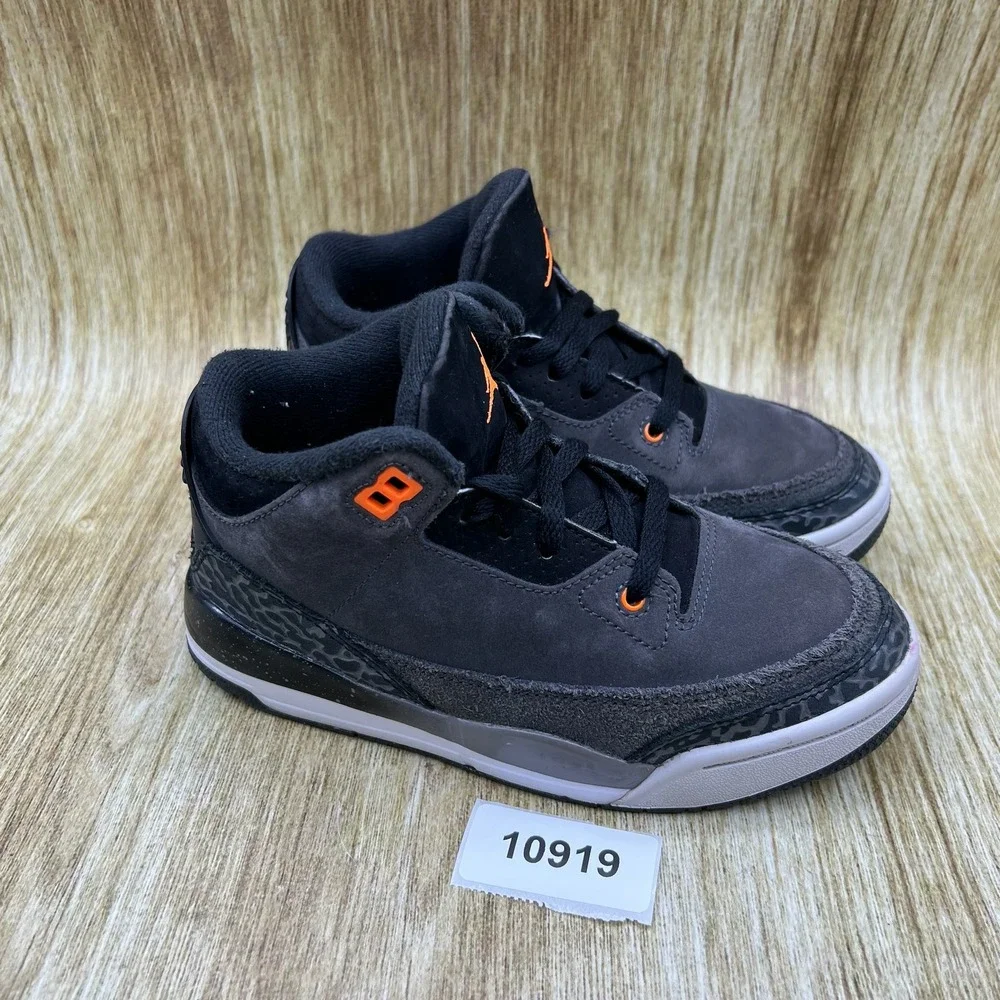 Nike Air Jordan 3 Retro Fear Pack Kid's Size 13.5C Grey Orange DM0966-080